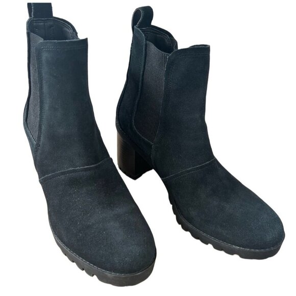 Ugg‎ Hazel Block Heel Black Suede Leather Chelsea Ankle Boots Bootie, Size 11 - Picture 2 of 5